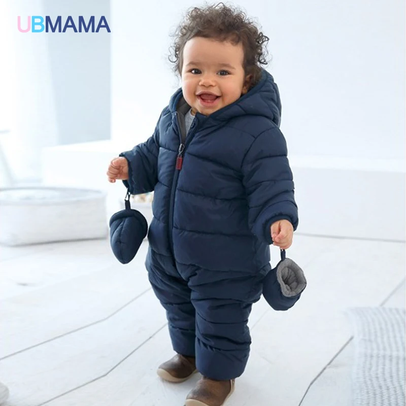 Baby winter jumpsuits quilted thickening and velvet jumpsuits ha clothing climb clothes can remove the gloves set foot