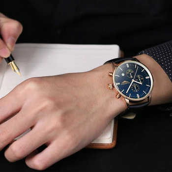 Mens Watches Top Brand Luxury GUANQIN Men Military Sport Luminous Wristwatch Chronograph Leather Quartz Watch Relogio Masculino