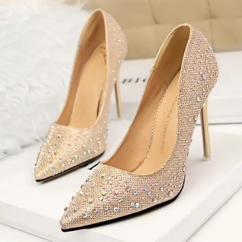 2017 Women pumps Women Shoes High Heels Fashion Pointed Toe High Heels Sexy Rhinestone wedding shoes Pink