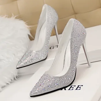 2017 Women pumps Women Shoes High Heels Fashion Pointed Toe High Heels Sexy Rhinestone wedding shoes Pink