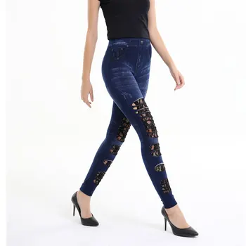 Sexy High Waist Jeans Woman Hole Ripped Jeans For Women With Lace Skinny Denim Woman Push Up Mom Jeans Pp36 Z30