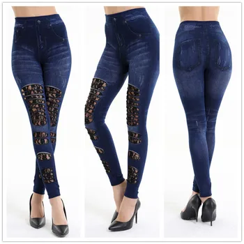 Sexy High Waist Jeans Woman Hole Ripped Jeans For Women With Lace Skinny Denim Woman Push Up Mom Jeans Pp36 Z30