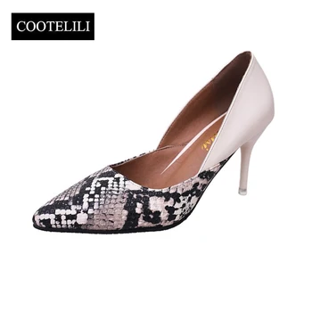COOTELILI 35-39 Spring Serpentine Pointed Toe Women Shoes Casual Classics Slip-On Office Ladies High Heels Female Footwear
