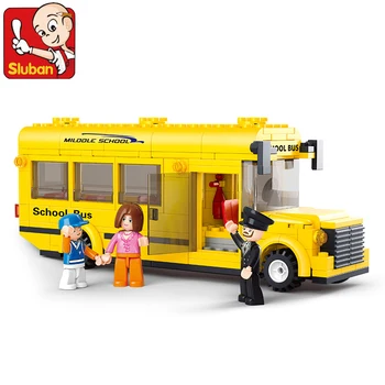 2017 Sluban 0507 Block City School Bus Building Blocks 218pcs Yellow Truck Bricks Car Model Building Toys Children Gifts