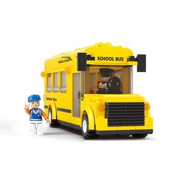 2017 Sluban 0507 Block City School Bus Building Blocks 218pcs Yellow Truck Bricks Car Model Building Toys Children Gifts