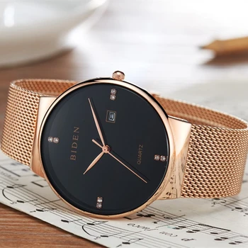 Mens Watches Top Brand Luxury BIDEN Waterproof Ultra Thin Date Clock Male Steel Strap Casual Quartz Watch Men Sports Wrist Watch