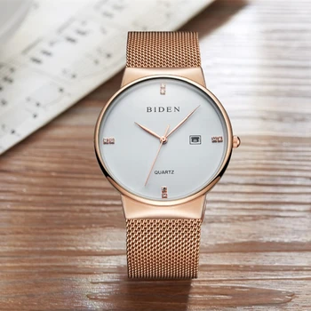 Mens Watches Top Brand Luxury BIDEN Waterproof Ultra Thin Date Clock Male Steel Strap Casual Quartz Watch Men Sports Wrist Watch