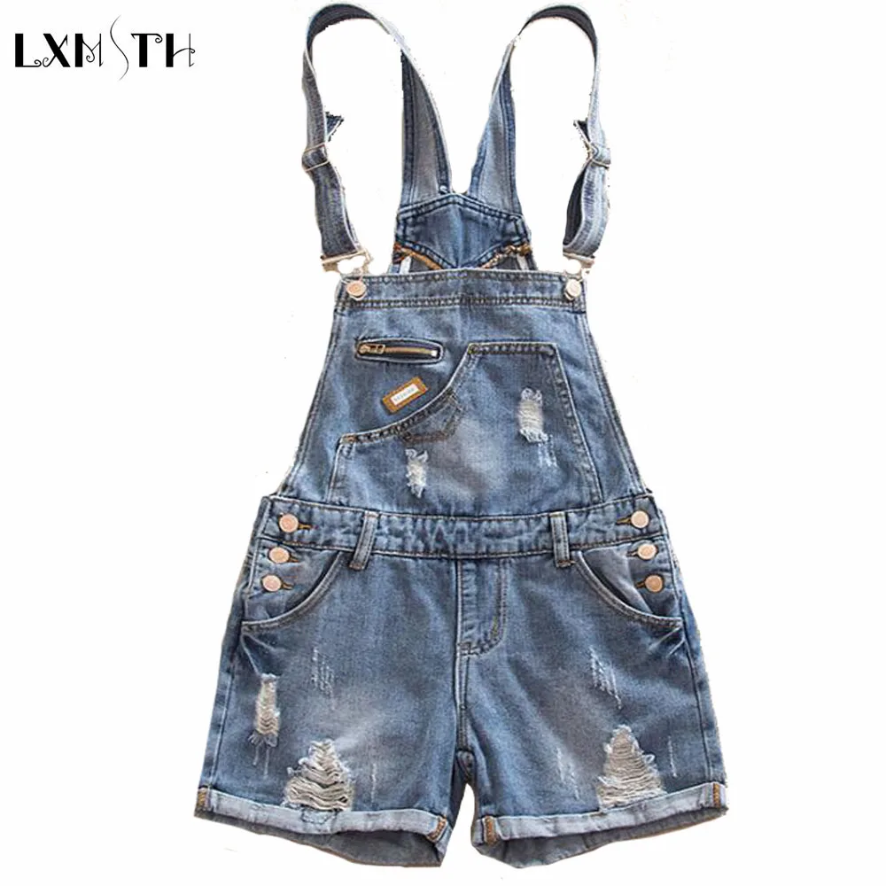 Summer New jumpsuits For Women 2017 Loose Hole Cuffs Suspender Shorts Slim Thin Pocket Woman Straight Casual jumpsuit Plus Size
