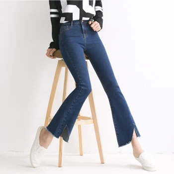 LUCKY STAR Women's Blue Wide Leg Pants Skinny Pencil Pants jeans Ankle-Length Pants pattern Female Large size 5XL D174
