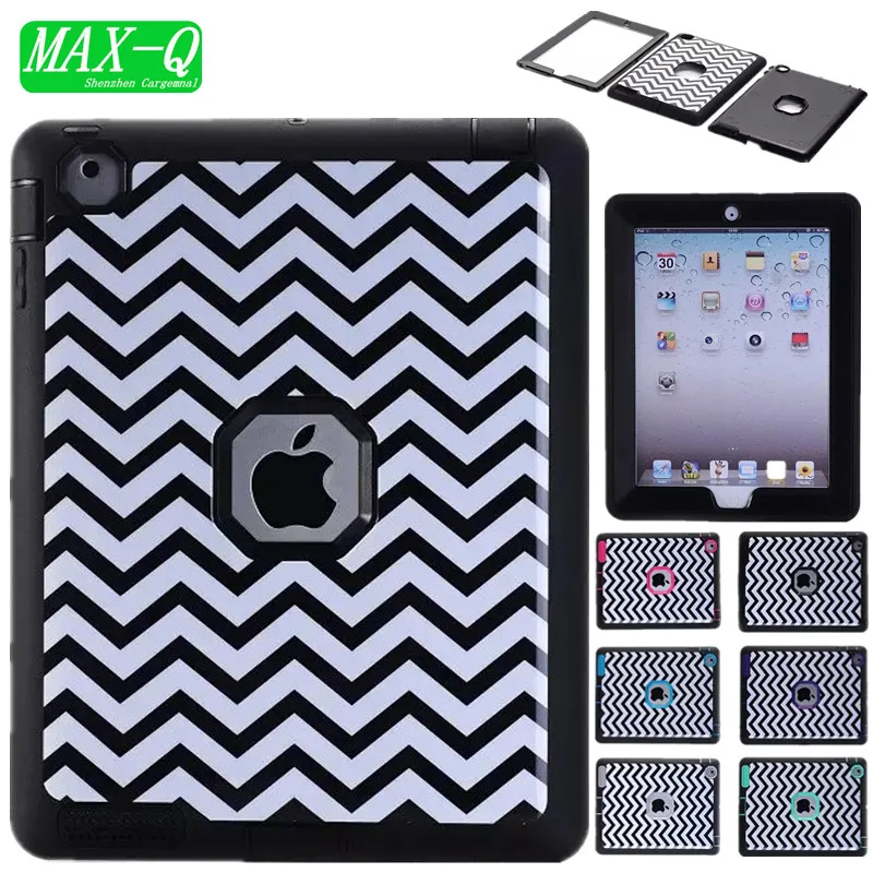 Shockproof Heavy Duty Wave Case for ipad 3 TPU Hard Case for ipad 4 PC Cover for Apple iPad 2 3 4 Screen Film+Stylus Pen