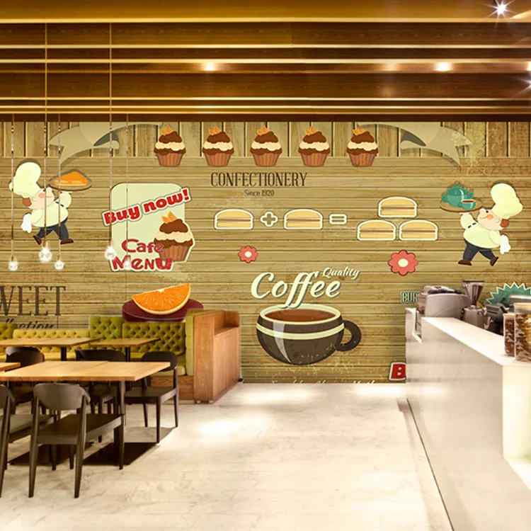 Retro Cafe wallpaper wood pastry bakery burger tea dessert wallpaper mural