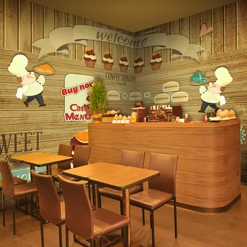 Retro Cafe wallpaper wood pastry bakery burger tea dessert wallpaper mural
