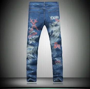 Casual fashion brand designer jeans men New Painted graffiti print men jeans denim skinny pants MB550 Z20