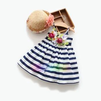 Princess Dress Girl 2016 Designer Girls Summer Dress Kids Costume Stripe Handmade Flowers Kids Dresses for Girls Clothes