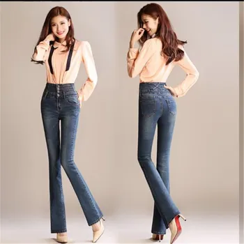New Spring Autumn Summer 2016Tall Waist Jeans Female Show Thin Little Bell Bottoms Cultivate one's morality Long Pants TideG1385