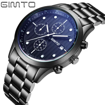 GIMTO brand men's sport watch fashion steel band quartz watch Multi-function analog clock Military Watches Relogio