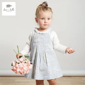 DB3273 dave bella spring autumn baby girl sleeveless dress girls overalls dress infant clothes toddle dress fashion outerwear