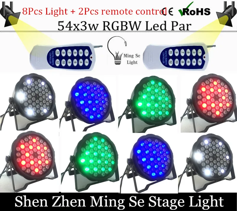 8Pcs/lots l 54X3W RGBW LED Par Light LED PAR DMX512 controller led lights with 2pcs Remote control disco lights DJ equipment