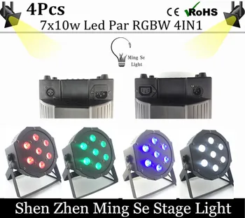 4cs/lot 10w lamp beads 7x10W led Par lights RGBW 4in1 flat par led dmx512 disco lights professional stage dj equipment