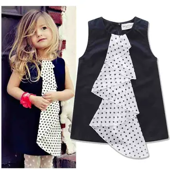 Retail 2017 New Baby girls irregular wave point vest dress in summer