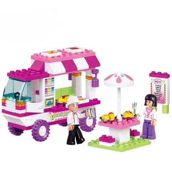 0155 Sluban City House Snack Car Vans Building Brick Blocks Set Toy Compatible with Lepine Friends Menina