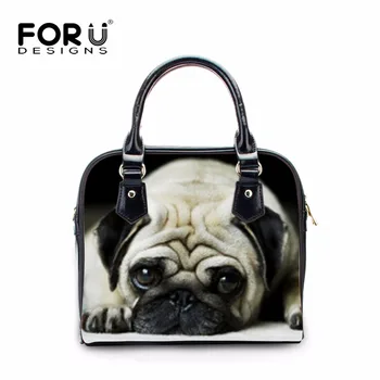 FORUDESIGNS Green 3D Pug Dog Women Pug Leather Handbag Fashion Women Tote Casual Woman Bags Handbag Feminine Cross-body Bag Lady