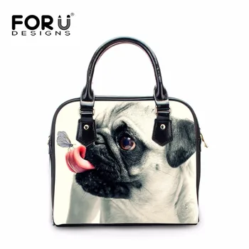 FORUDESIGNS Green 3D Pug Dog Women Pug Leather Handbag Fashion Women Tote Casual Woman Bags Handbag Feminine Cross-body Bag Lady