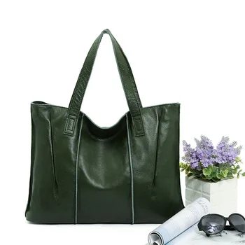 ICEV Casual Simple Thread Cowhide Designer Handbags Women Leather Handbags Lady Genuine Leather Shopping totes