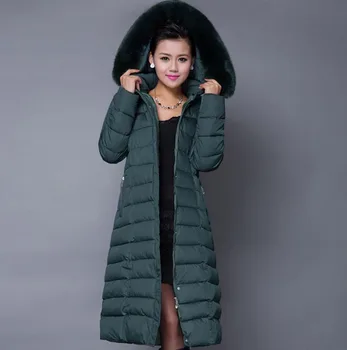 Winter Long Thick Padded cotton Coat Middle-Aged Women'S Plus Size Fur Collar Hooded Duck cotton Coat Size XL-5XL H3293