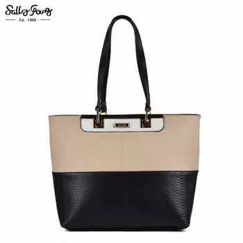 2017 Sally Young Brand Fashion Women Bag Solid Half Patchwork Tote Bag Color Block Decoration Handbag SY2120