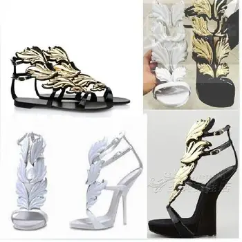 Impressive Gold Leaf High Heel Sandals Hot Selling Women thin buckle strap dress pumps white black several colors available
