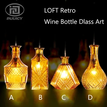 Vintage Style Wine Bottle Pendant Lights Single-head Colourful Glass Hanging Lamps For Cafe Dining Room Bar Decoration restaura