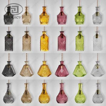 Vintage Style Wine Bottle Pendant Lights Single-head Colourful Glass Hanging Lamps For Cafe Dining Room Bar Decoration restaura