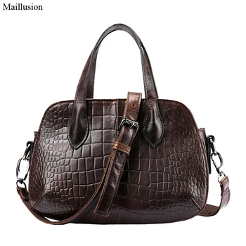 Maillusion Women Bag Genuine Leather Alligator Totes Shell Shoulder Bags Handbags Women Party Crossbody Messenger Bag Clutch