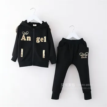 Autumn Korean version new styles boys and girls letters print hooded coats long pants casual sets  TZ-2072