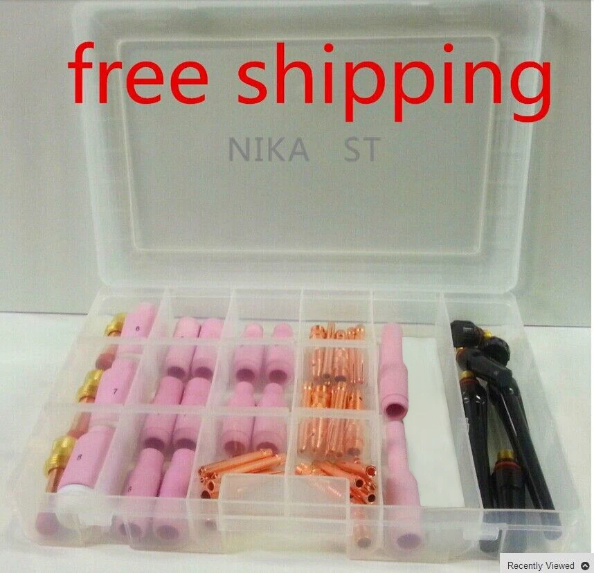 Lmm NEW 46 pcs TIG Consumables Collets Nozzles Spare parts For WP17/18/26 Welding Torch