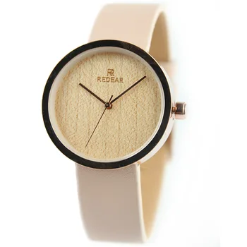 Fashion Casual Black White Nature Wood Genuine Leather Simple Style Quartz Wristwatches Wrist Watch for Men Women