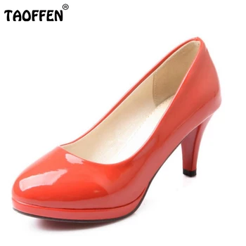 Plus Size 34-43 Women Pumps Women High Heeled Shoes Round Toe Patent Leather Elegant Women Shoes Casual Party Office Footwear