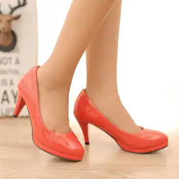 Plus Size 34-43 Women Pumps Women High Heeled Shoes Round Toe Patent Leather Elegant Women Shoes Casual Party Office Footwear