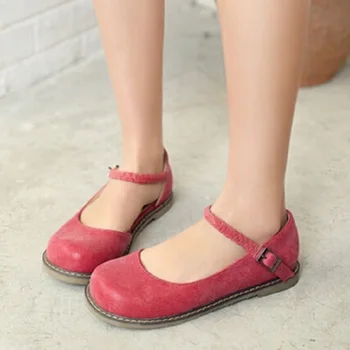 Sweet Lolita Round Toe Flat-Bottomed Single Shoes Fashion Vintage Casual Doll Shoes Female Moccasins Flat Loafers&Sandals
