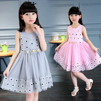 Retail!2016 Summer New Girls Sweet One-piece Sleeveless Dress Children sunflowers pattern Princess Dress Girls Floral dress