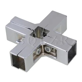 BQLZR Silver 5 Way Cross Shaped Square Fittings Connector For 25mm Pipe Shelf Display