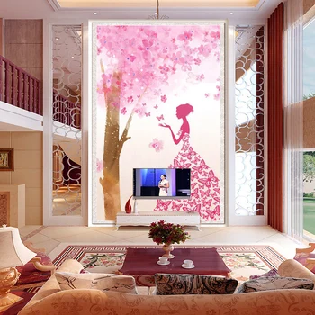 Modern minimalist 3D stereo wedding room girl room hallway bedroom living room Sakura art wallpaper mural