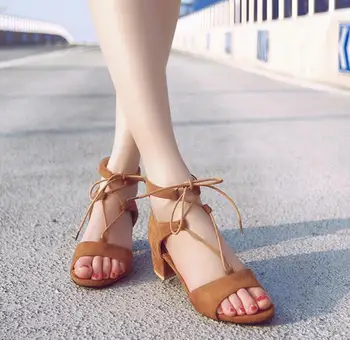 New fashion 2017 Cover Heel sandals fish head bandage sandals Square heel women sandals High-heeled Leather sandals 5cm