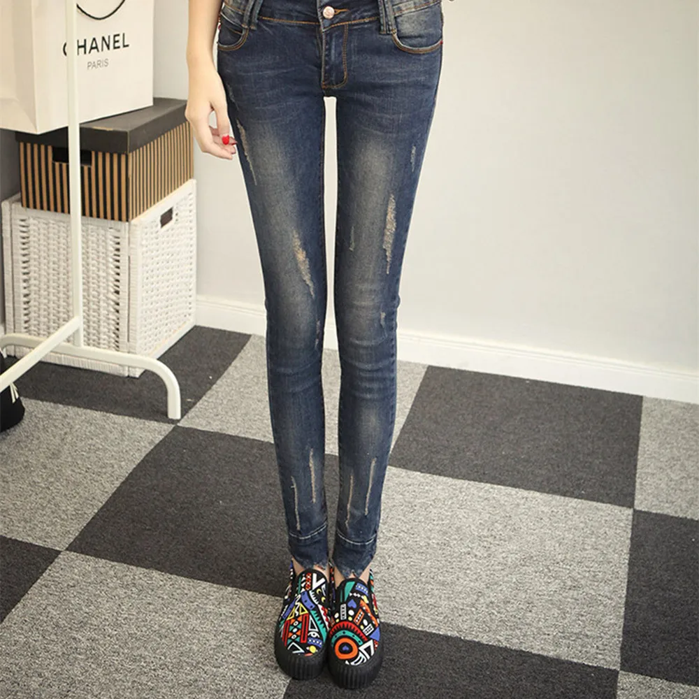 Spring New Fashion Worn Pencil Jeans Woman High Waist Casual Elastic Full Length Zipper Slim Fit Skinny Women Large Size Pants