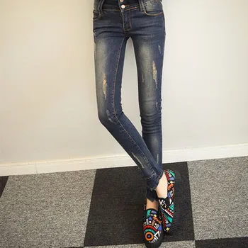 Spring New Fashion Worn Pencil Jeans Woman High Waist Casual Elastic Full Length Zipper Slim Fit Skinny Women Large Size Pants