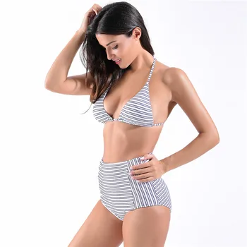 High Waist Swimsuit Bikini Women 2017 Push Up Swimwear Sexy Stripe Woman Swimwear Beach Wear Bathing Suit Beachwear