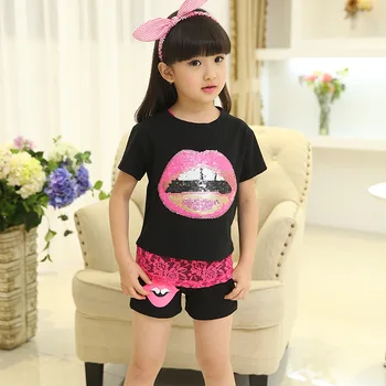 2017 Girls Summer Clothing Set Kids Clothes 3 Pieces Set Lace Tank Top & T-shirt & Shorts Sets Summer Style