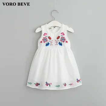 VORO BEVE New Summer Baby Girl Dress Chest Embroidery Flowers Cotton Vest Dress The Lovely Girls Fashion Kids Clothes