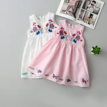 VORO BEVE New Summer Baby Girl Dress Chest Embroidery Flowers Cotton Vest Dress The Lovely Girls Fashion Kids Clothes